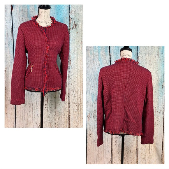 PAPERWHITE EUC Red Navy Textured Fringed Blazer - Picture 4 of 14